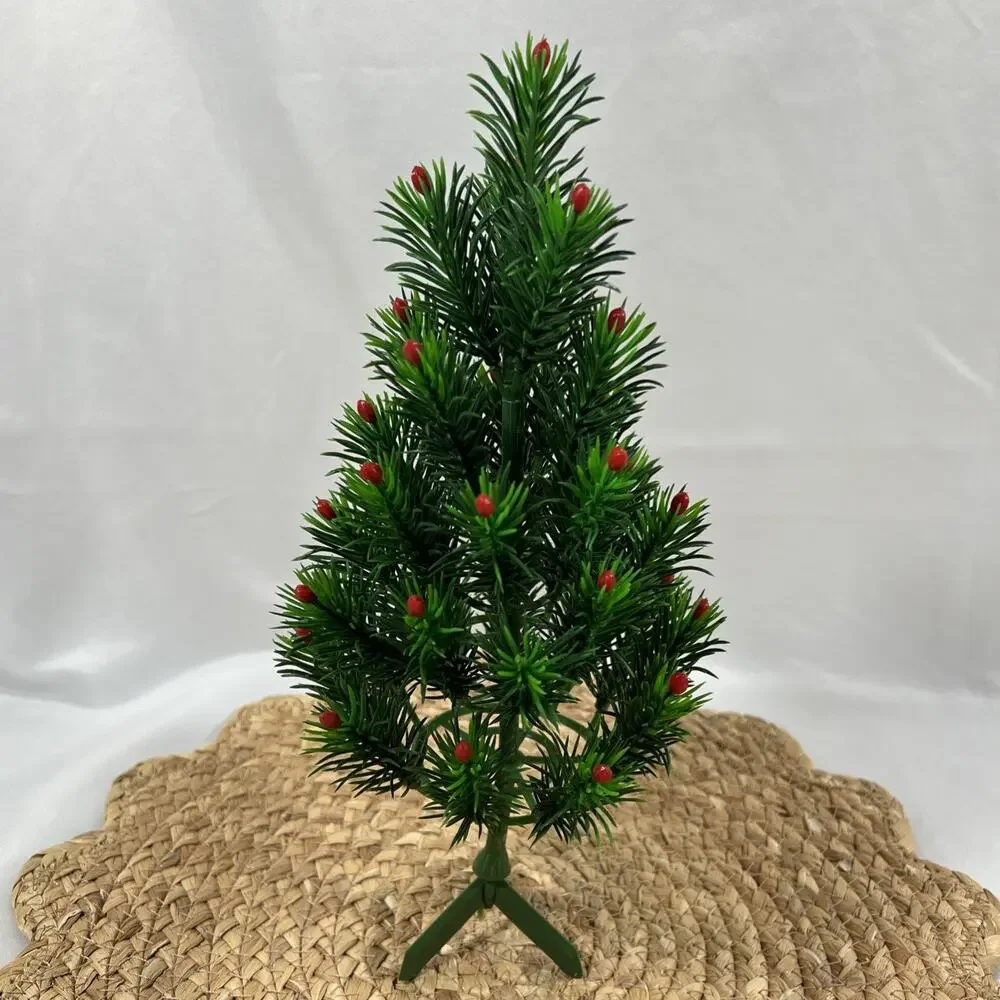 Vintage Mid Century Table Decoration SMALL Christmas Tree RED TIP BERRY 12” Mini